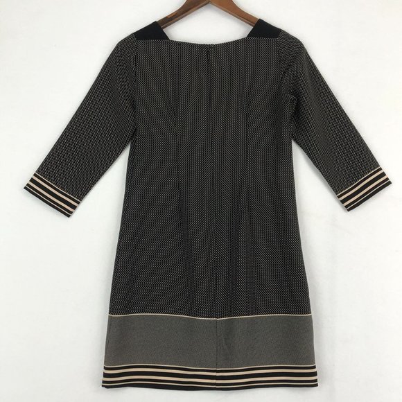 Ann Taylor Women's Size 00P 3/4 Sleeve Black Off White Printed Sheath Dress - Picture 8 of 9